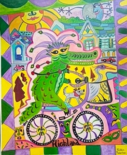 Fairy figure with iris flowers and butterflies — Mardi Gras krewe painting by Robbin Robertson