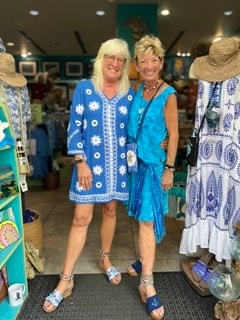 Kris the owner of Fish Face gallery with Robbin Robertson in the store, St. Thomas