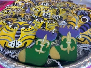 Decorated Mardi Gras themed cookies at the 318 Art and Frame pop-up show