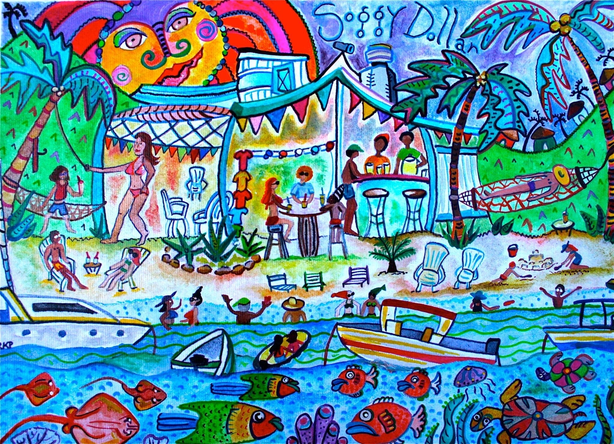 Soggy Dollar Bar BVI — folk art painting sold in the gift shop by Robbin Robertson