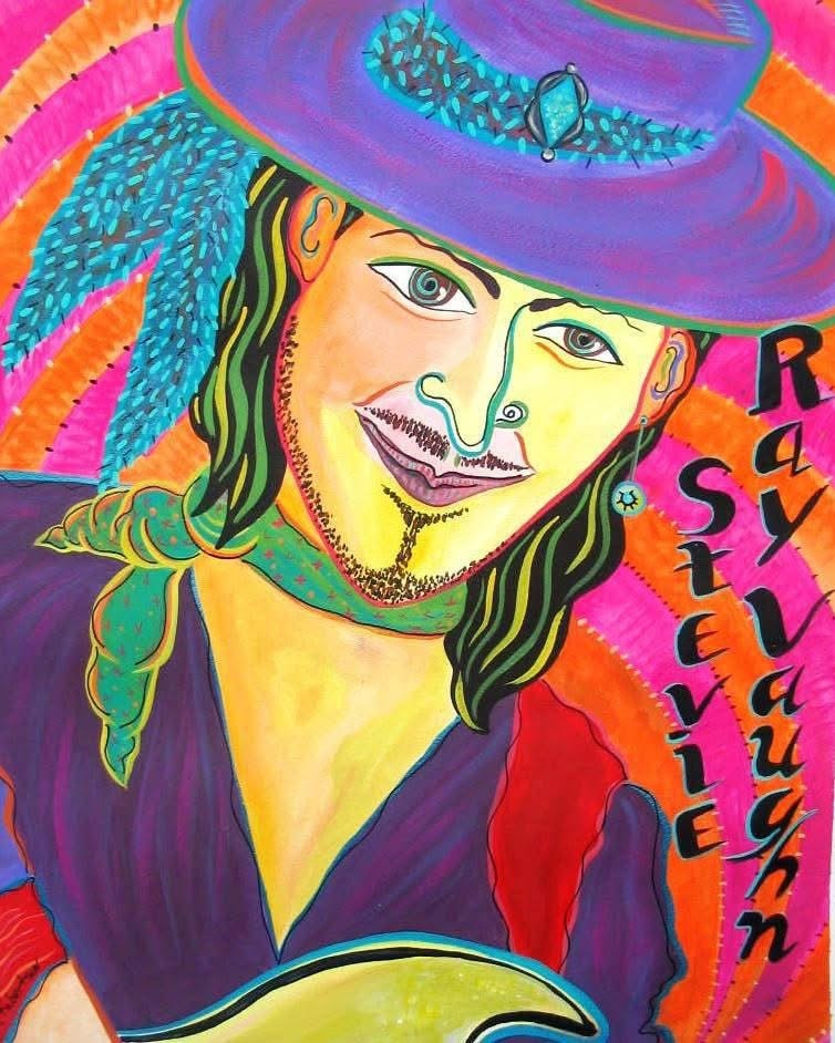 Portrait of woman with flowing purple and pink hair — Sunset Station musician banner