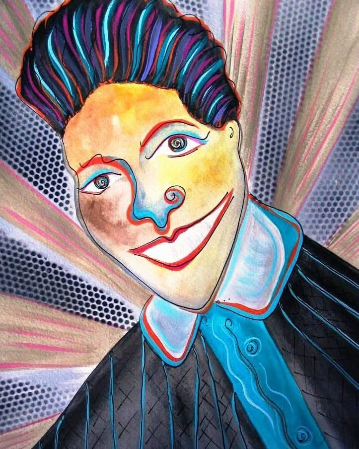 Stevie Ray Vaughan portrait painting — Sunset Station musician banner
