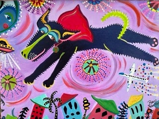 Folk art canvas painting by Robbin Robertson