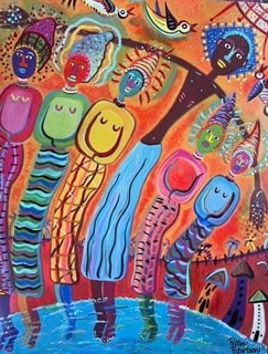 Folk art canvas painting by Robbin Robertson