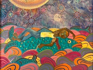 Folk art canvas painting by Robbin Robertson