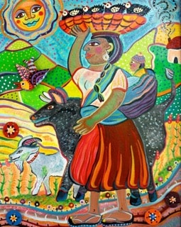Folk art canvas painting by Robbin Robertson