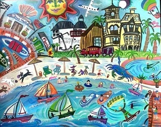Folk art canvas painting by Robbin Robertson
