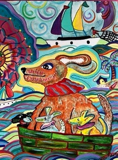 Folk art canvas painting by Robbin Robertson