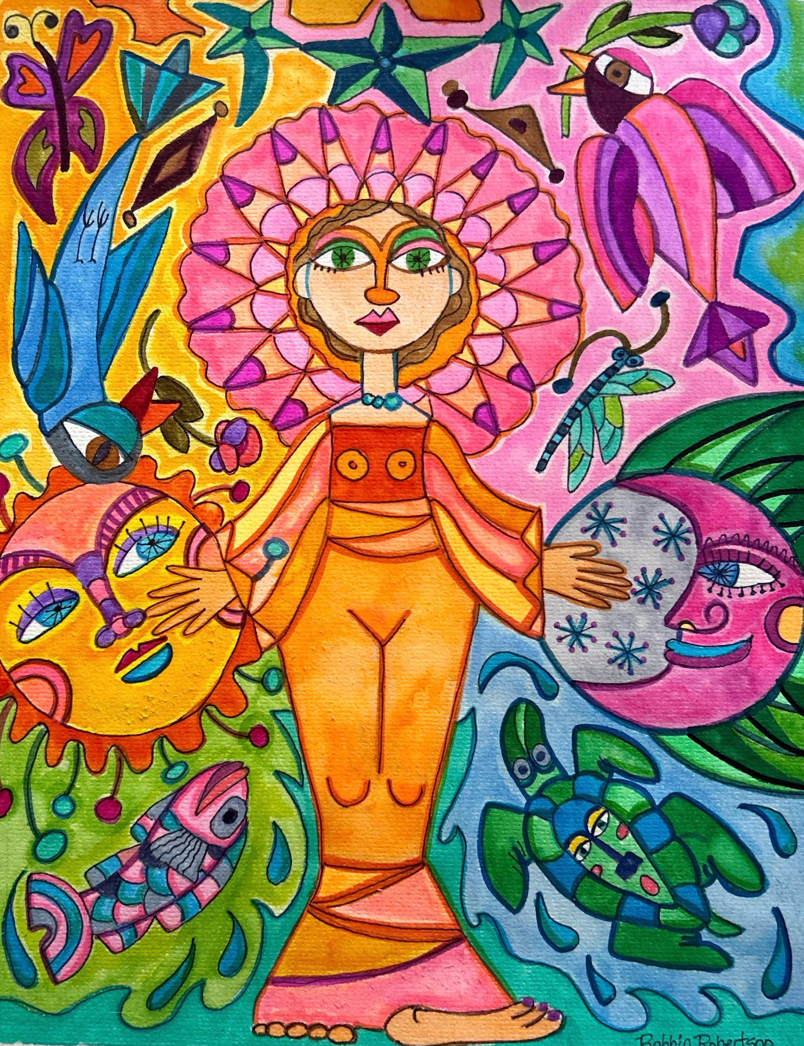Folk art canvas painting by Robbin Robertson