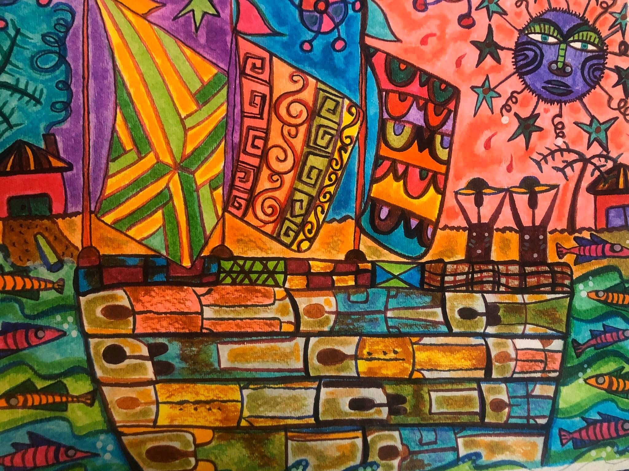 Folk art canvas painting by Robbin Robertson