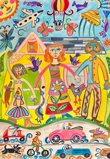 Folk art canvas painting by Robbin Robertson
