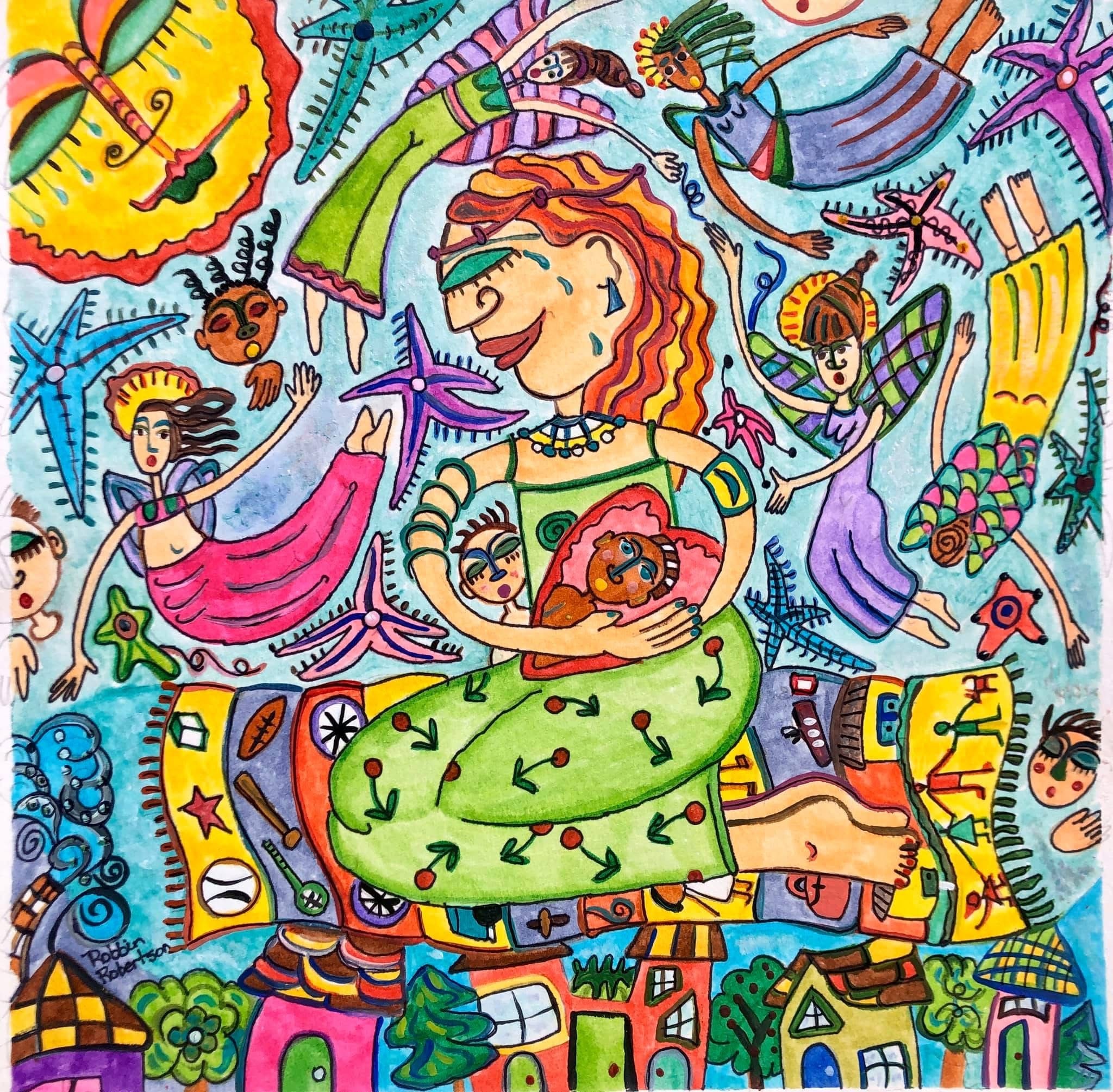 Folk art canvas painting by Robbin Robertson