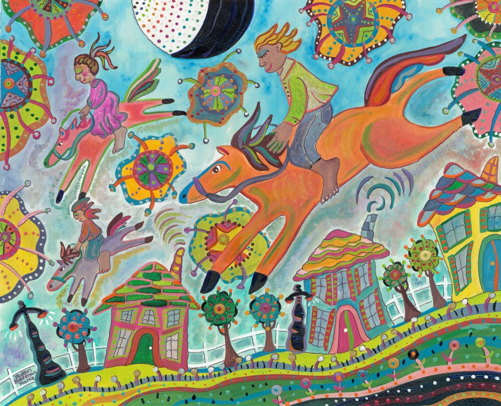 Folk art canvas painting by Robbin Robertson