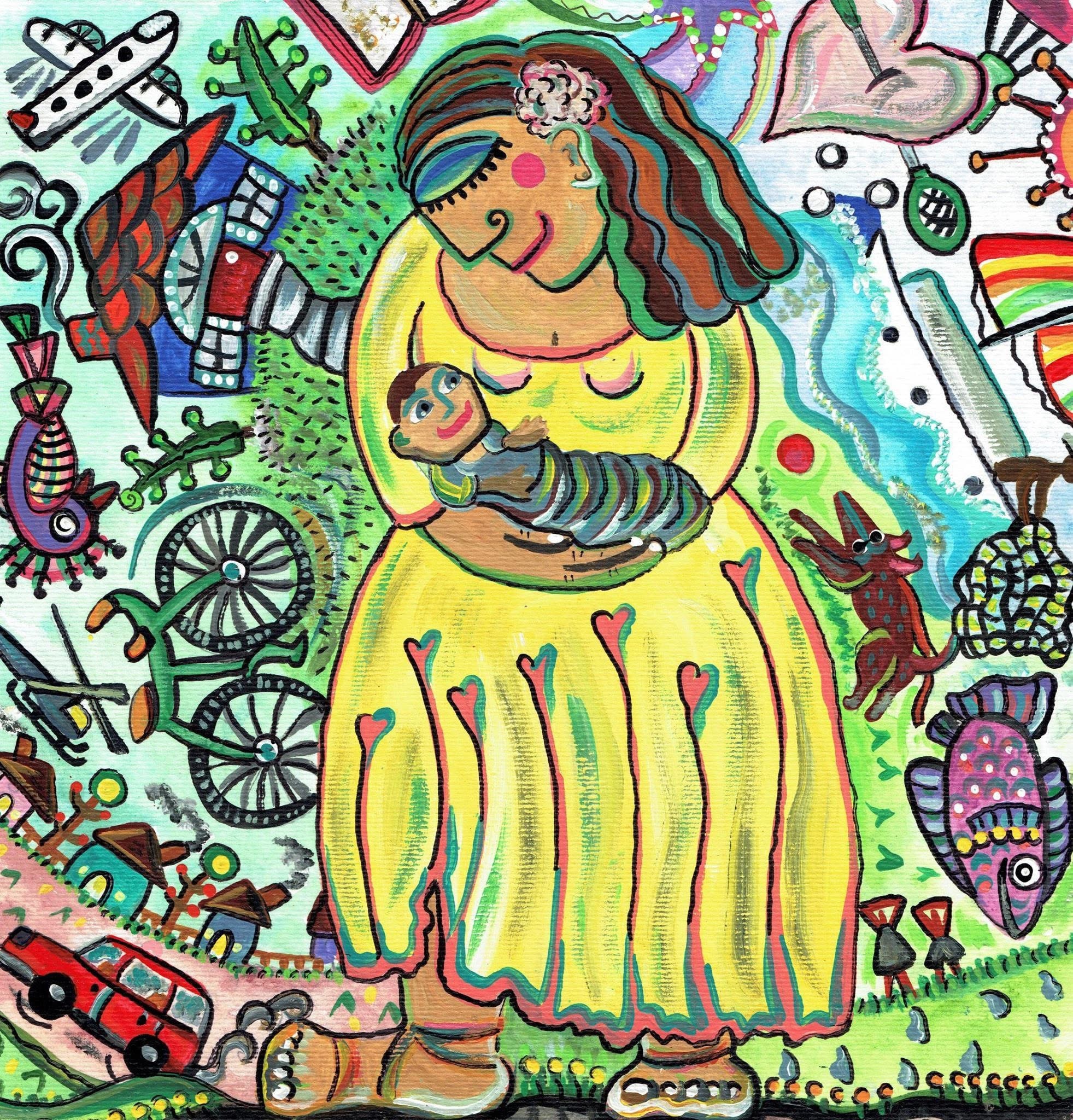 Folk art canvas painting by Robbin Robertson
