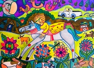 Folk art canvas painting by Robbin Robertson
