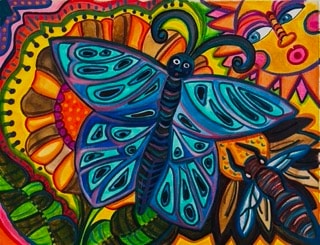 Vibrant butterfly folk art illustration by Robbin Robertson