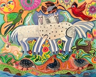 Folk art canvas painting by Robbin Robertson