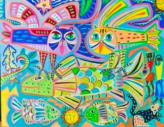 Folk art canvas painting by Robbin Robertson