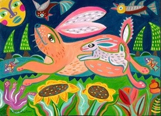 Folk art canvas painting by Robbin Robertson