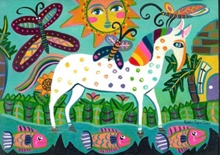 Folk art canvas painting by Robbin Robertson