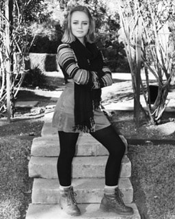 Black and white portrait on steps