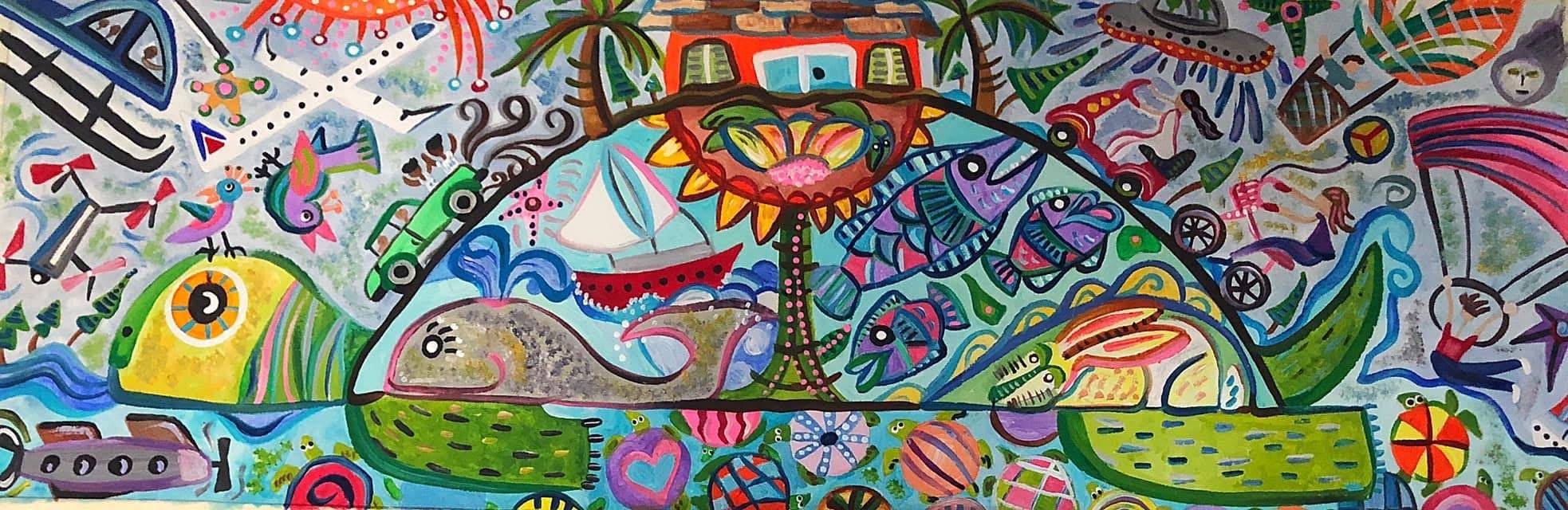 Vibrant colorful folk art painting by Robbin Robertson Polter