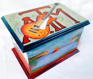 Hand-painted wooden box with guitar and Aggie A&M design