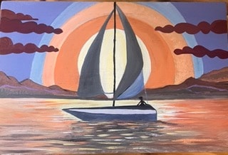 Sailboat at sunset painting on wood